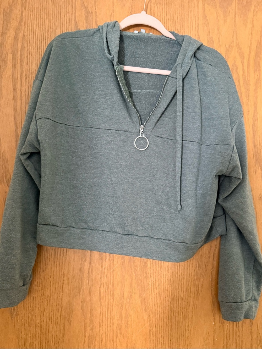 white birch Cropped Half-Zip Hoodie in Sage